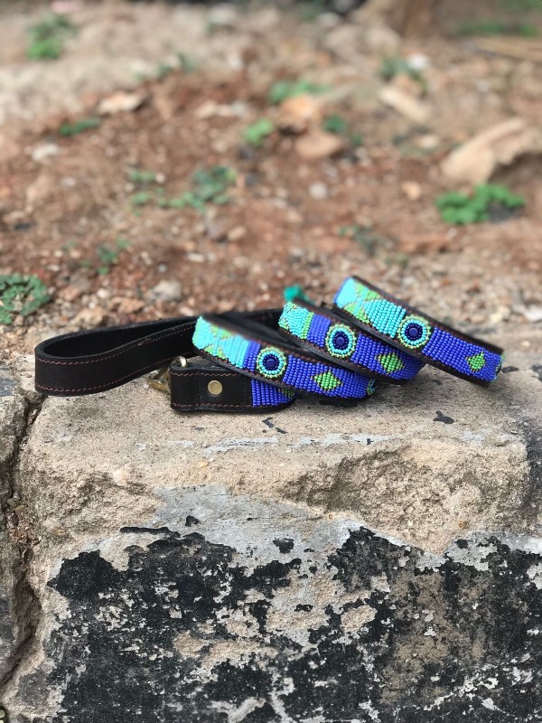 Beaded Leather Dog Leash