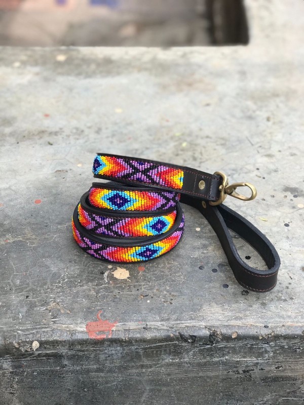 Beaded Leather Dog Leash
